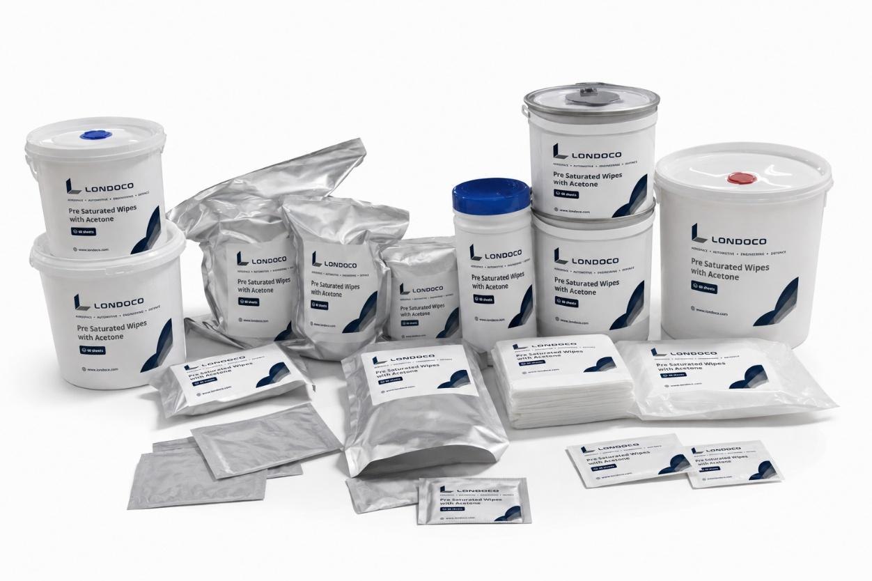 Range of Londoco pre-saturated wipe tubs, pouches and sachets